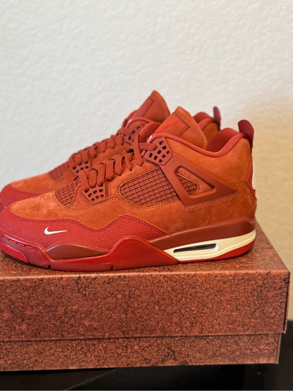 Size 12-Red Suede Air Jordan 4 Brick by Brick Sneakers